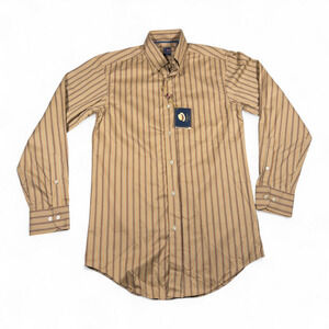 T Harris London Shirt Adult SMALL Brown Yelloiw Cotton Striped Button Down Tags
